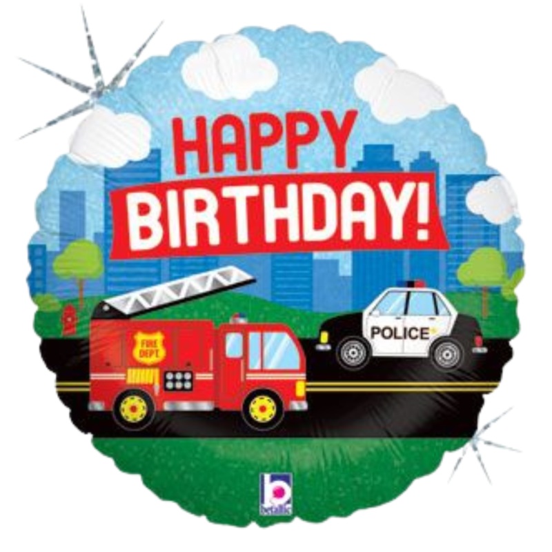 18" Happy Birthday Emergency Vehicle Holo