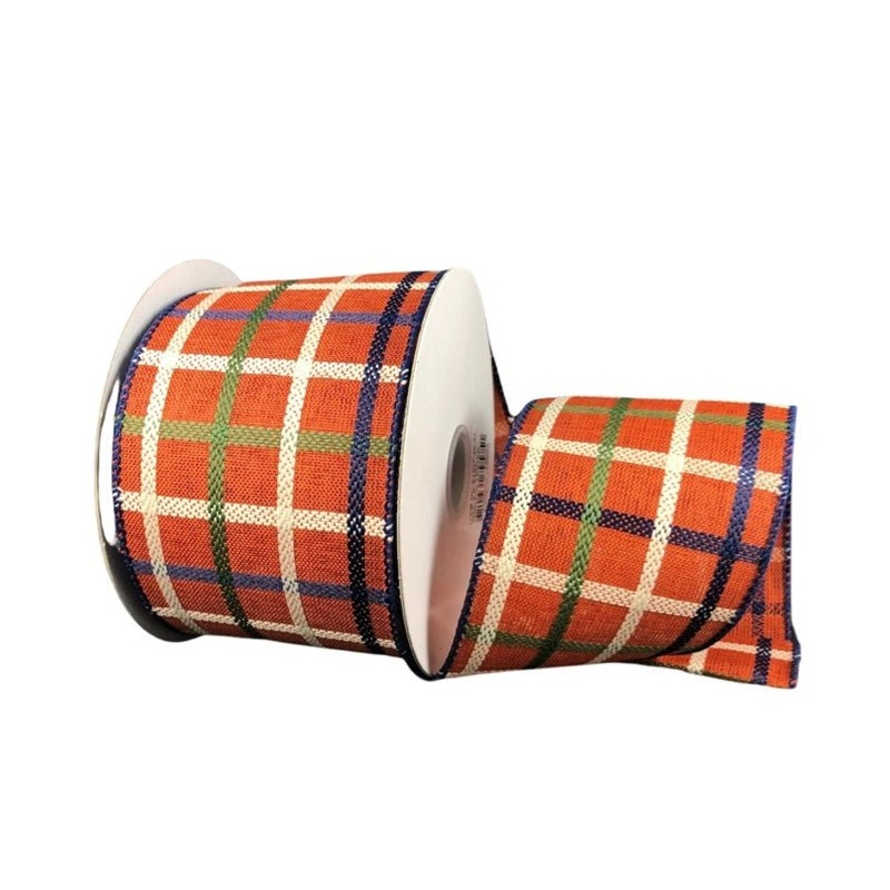 2.5" Woven Plaid Ribbon: Rust/Moss/Navy/Cream - 10yds