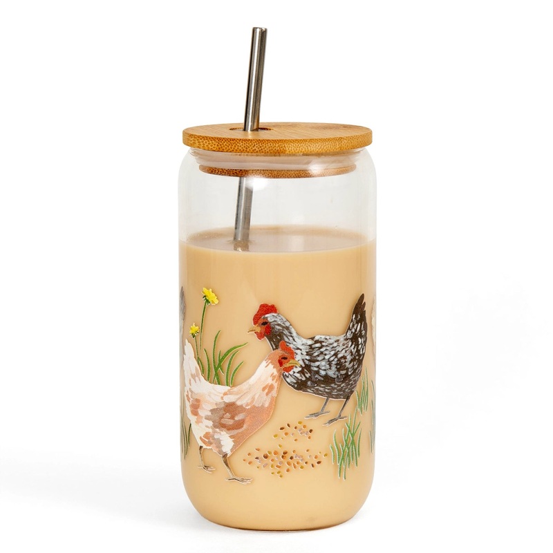 Chickens Glass Soda Can with Straw