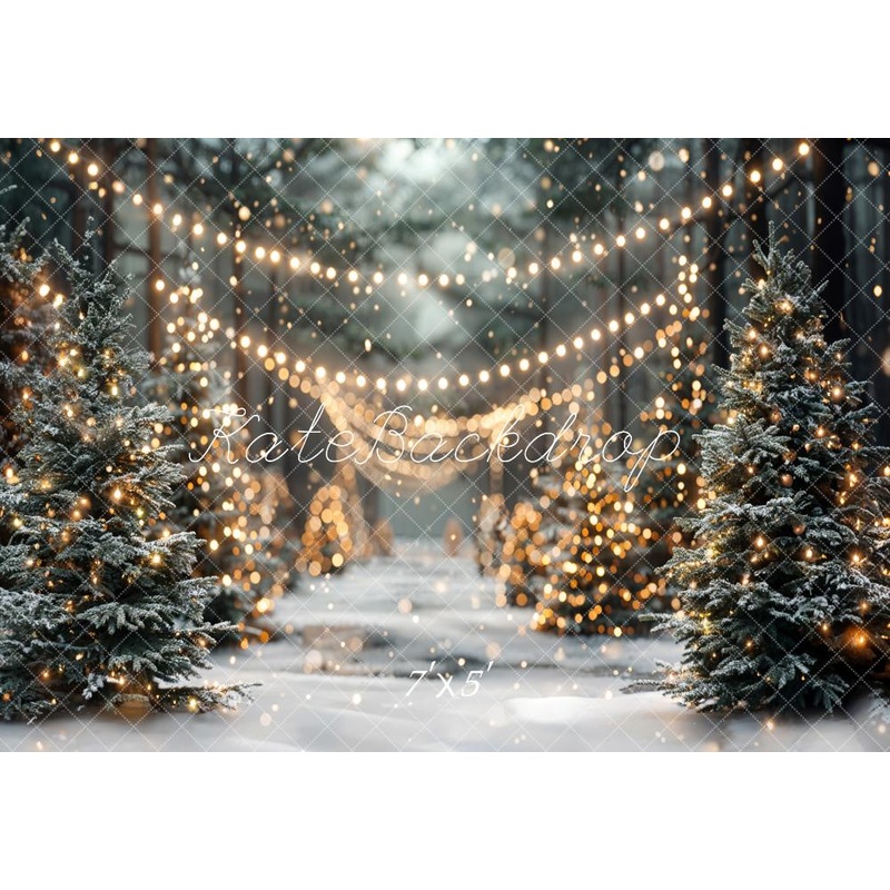 Kate Winter Christmas Tree White Snowland Outdoor Forest Backdrop Designed by Emetselch Microfiber (Printed) 7x5ft - small kids sitting / cake smash