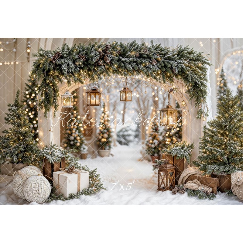 Kate Christmas Arch Garland Snow Trees Backdrop Designed by Emetselch Only Backdrop Microfiber (Printed) 7x5ft - small kids sitting / cake smash
