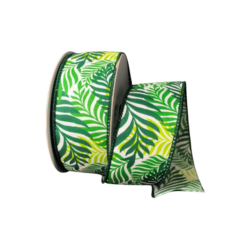 1.5" Jungle Fern Leaf Ribbon - 10yds