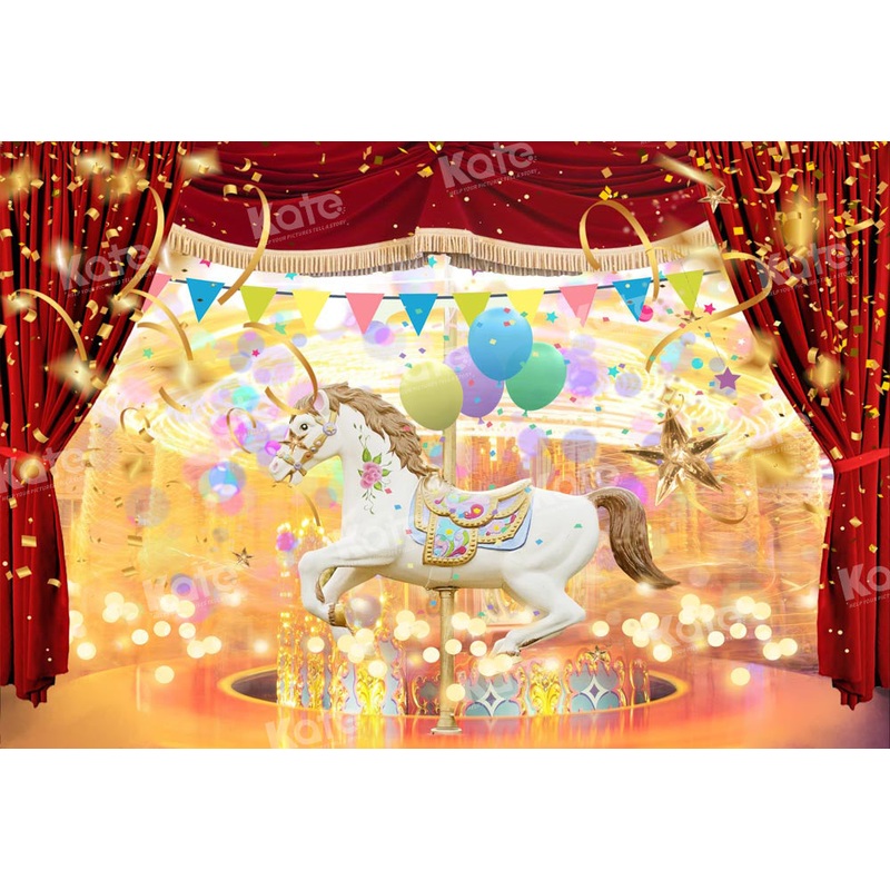 Kate Amusement Park Carousel Backdrop Designed by GQ 7x5ft - small kids sitting / cake smash Microfiber (Printed)