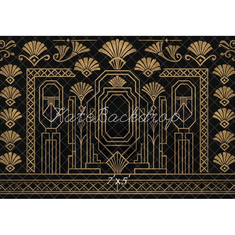 Kate Art Deco Gold Pattern Black Backdrop Designed by Mini MakeBelieve Microfiber (Printed) 7x5ft - small kids sitting / cake smash