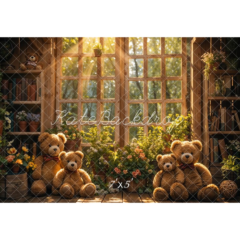 Kate Autumn Indoor Colorful Flower Teddy Bear Backdrop Designed by Emetselch 7x5ft - small kids sitting / cake smash Microfiber (Printed)
