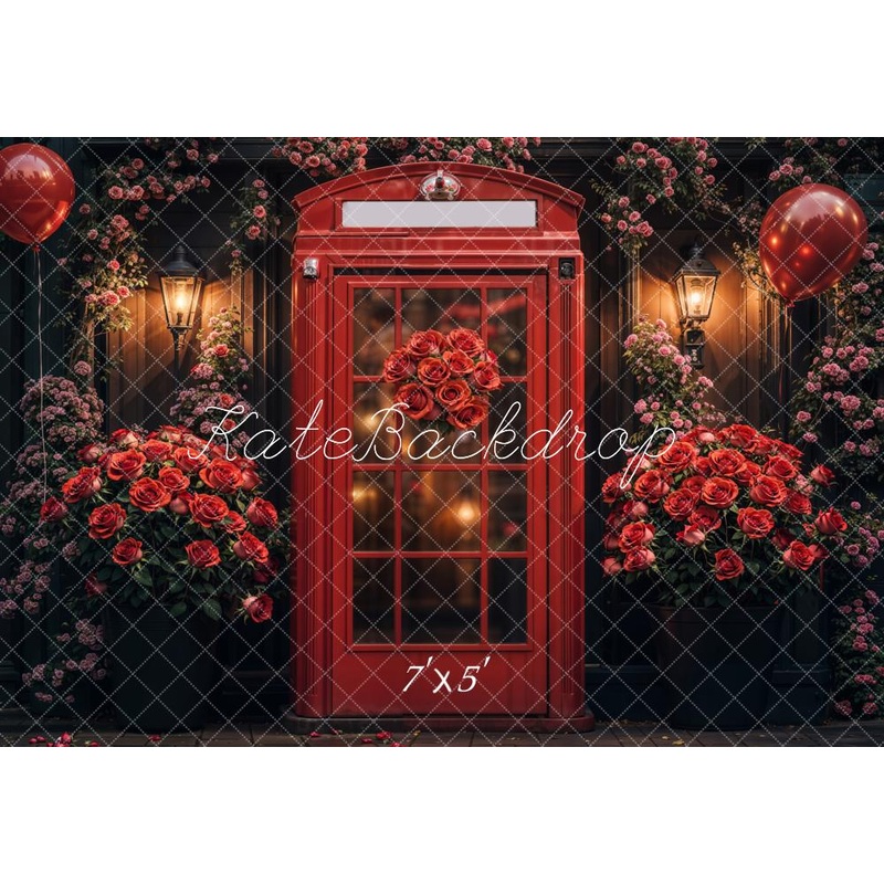 Kate Valentine's Day Romantic Roses Door Backdrop Designed by Emetselch Microfiber (Printed) 7x5ft - small kids sitting / cake smash