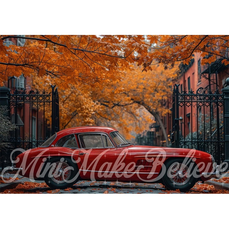 Kate Autumn Iron Gate Maple Red Car Backdrop Designed by Mini MakeBelieve 7x5ft - small kids sitting / cake smash Microfiber (Printed)