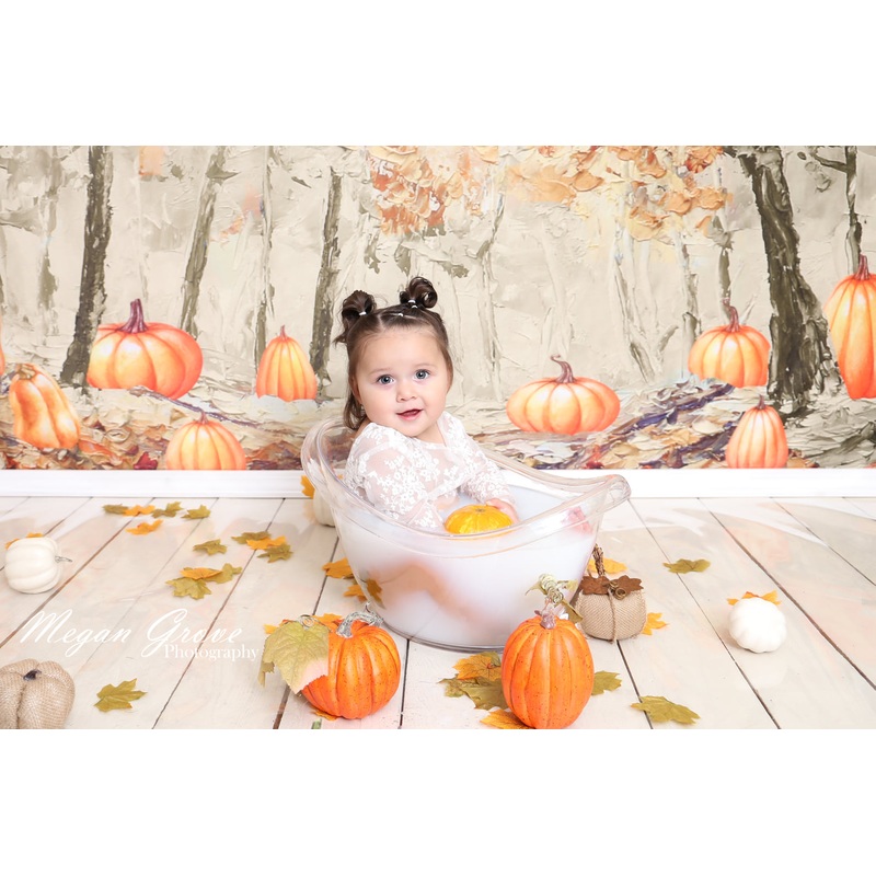 Kate  Thanksgiving Fine Art Backdrop Fall Forest Pumpkins Designed by GQ 5x3ft - newborns and babies Microfiber (Printed)