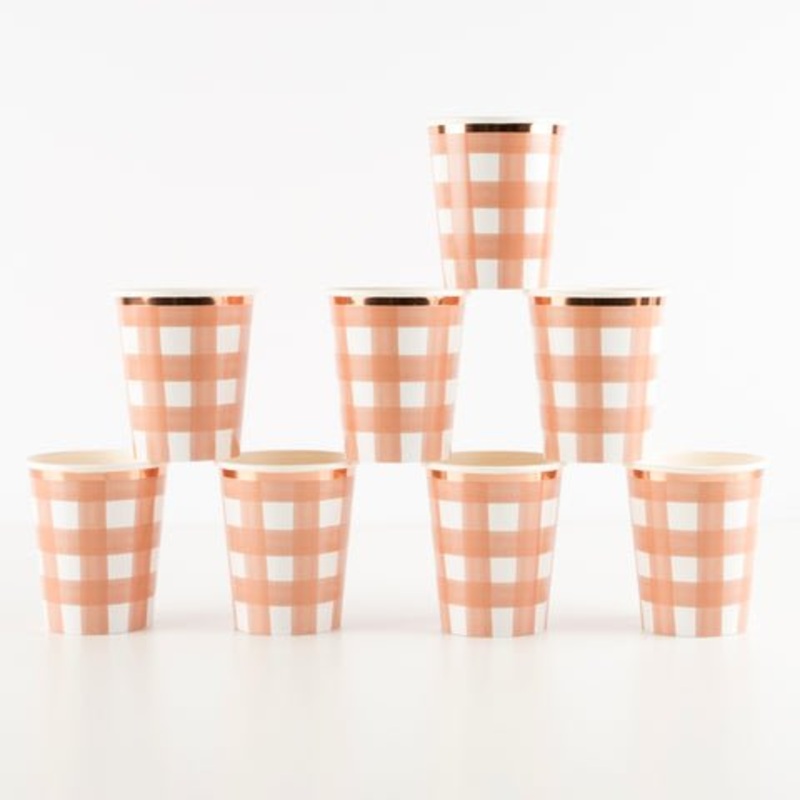 Burnt Orange Gingham Cups 9oz | 8ct