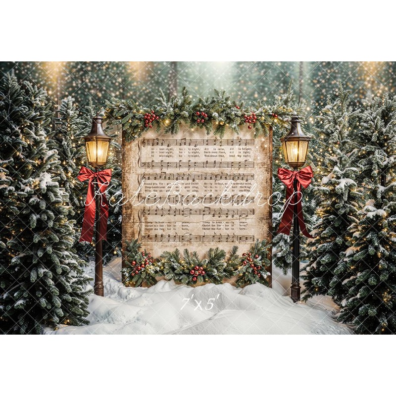 KBPA 2025 Kate Christmas Tree Music Sheet Backdrop Designed by Emetselch Microfiber (Printed) 7x5ft - small kids sitting / cake smash