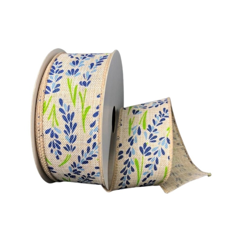 1.5" Blue Hyacinth on Nat Linen Ribbon - 10yds