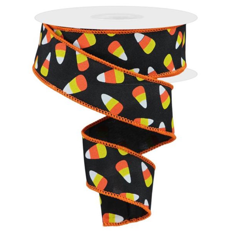1.5" Mini Candy Corn Ribbon: Black - 10yds