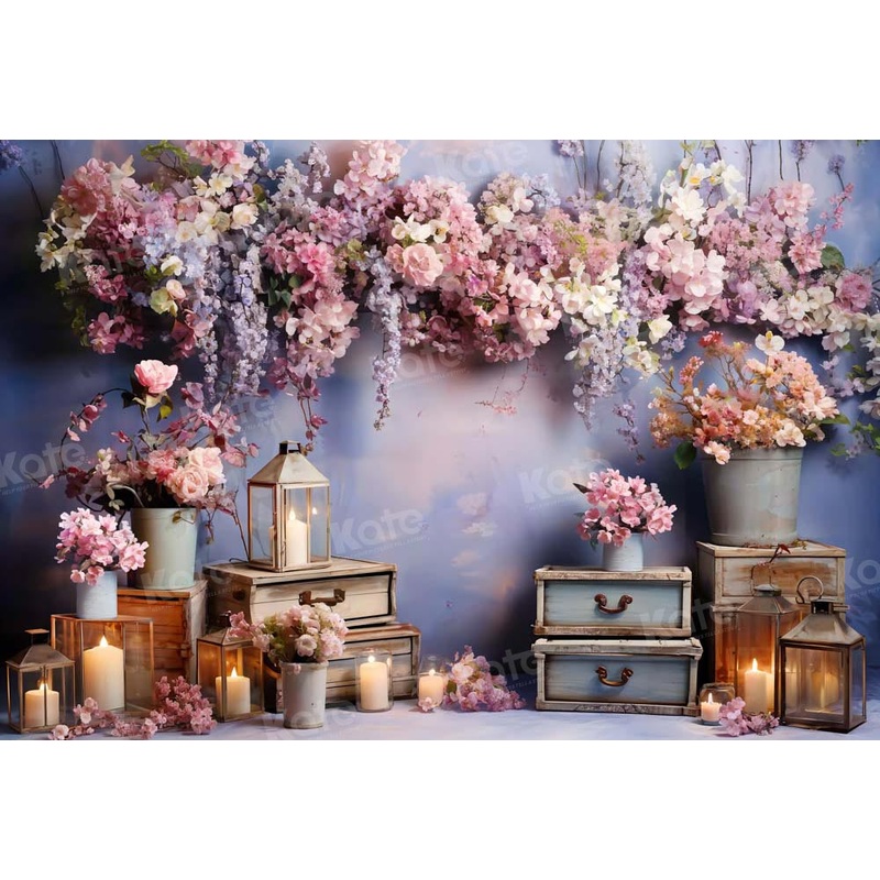 Kate Art Colorful Flowers Candles Backdrop Designed by Emetselch 7x5ft - small kids sitting / cake smash Microfiber (Printed)