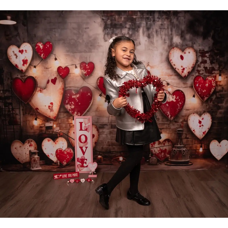 Kate Valentine's Day Industrial Sense Retro Lamp Wall Love Backdrop Designed by Emetselch Microfiber (Printed) 7x5ft - small kids sitting / cake smash