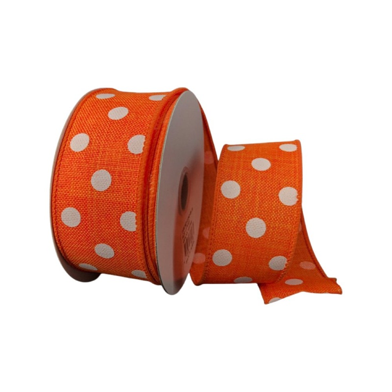1.5" Orange/White Dots Ribbon - 10yds