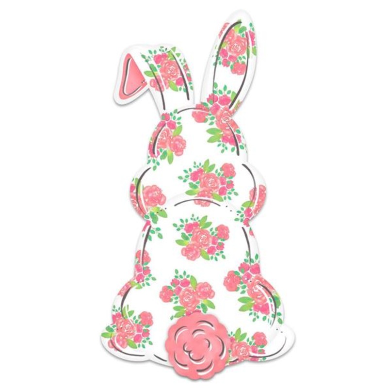 15" Metal Floral Bunny Sign