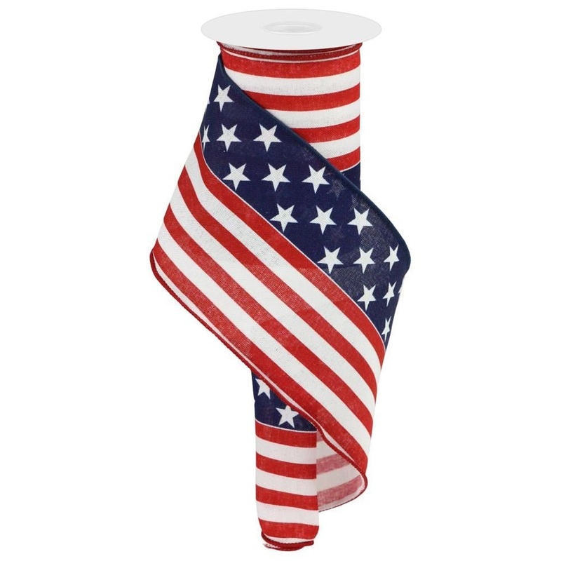 4" Stars and Stripes Flag Ribbon on Canvas - 10yds
