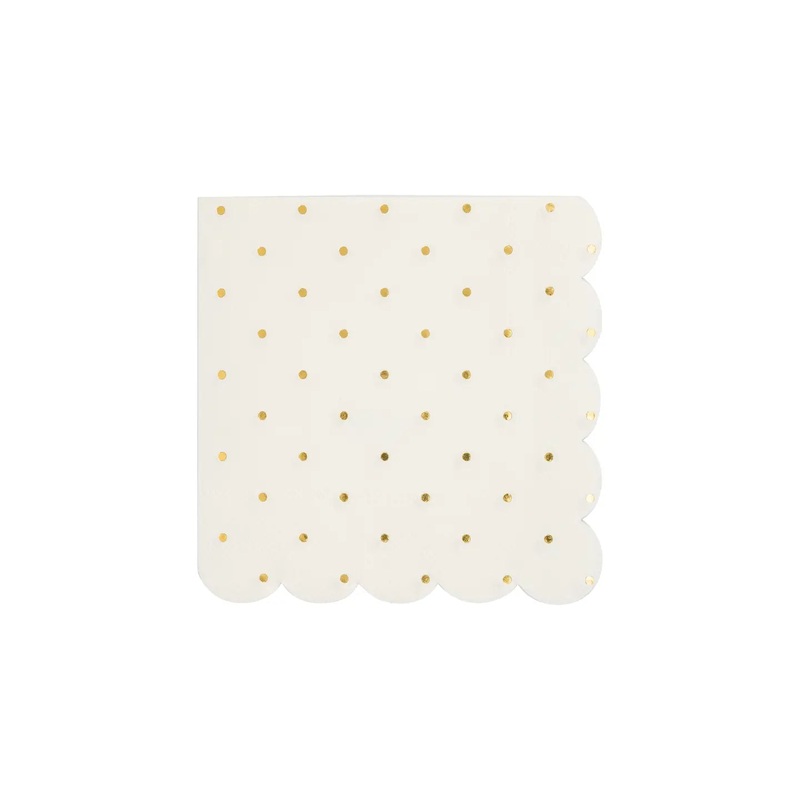 Gold Foil Polka Dot Scalloped Cocktail Napkins