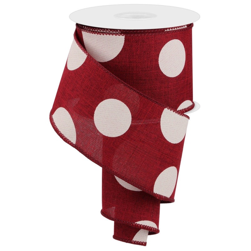2.5" x 10yd Linen Giant Dot Ribbon: Burgundy/Ivory