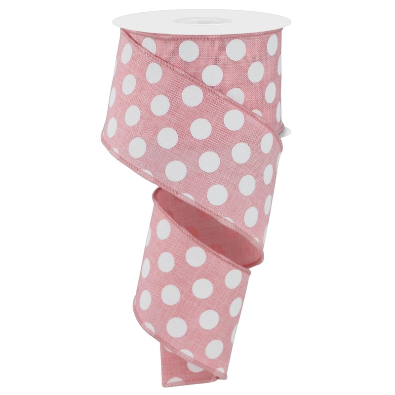 2.5" x 10yd Linen Polka Dot Ribbon: Rose Pink/White