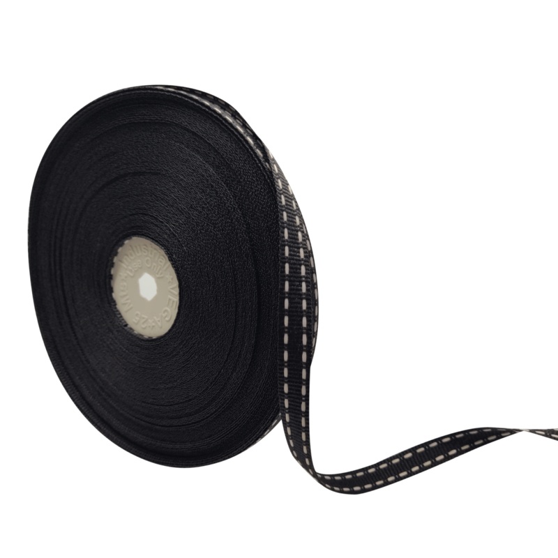 ALLURA STITCHED | BLACK WITH WHITE | 10MM | 25MTR