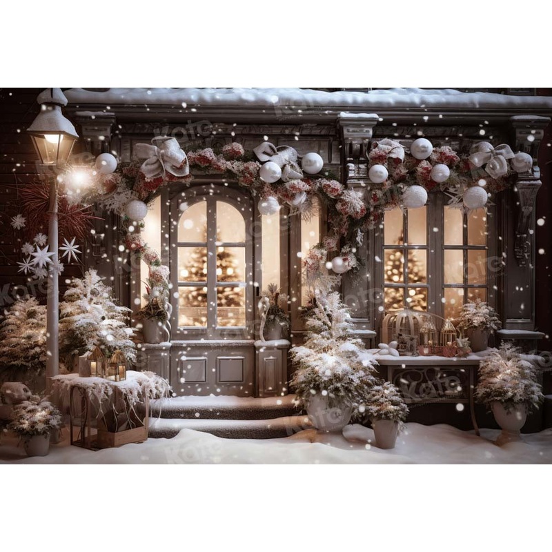 Kate Winter Christmas House Snow Yard Backdrop Designed by Emetselch 7x5ft - small kids sitting / cake smash Microfiber (Printed)