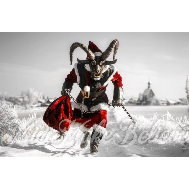 Kate Winter Christmas White Snow Krampus Backdrop Designed by Mini MakeBelieve 7x5ft - small kids sitting / cake smash Microfiber (Printed)