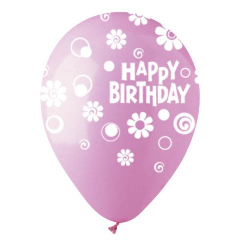 All-round Happy Birthday Daisies Pink 12 Latex Balloons (50 count)