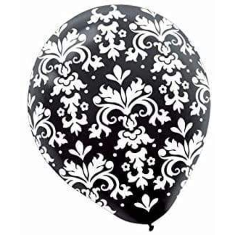 White on Black Damask Print 12 Latex Balloons (20)