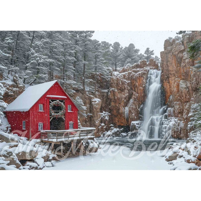 Kate Winter Snow Mill Backdrop Designed by Mini MakeBelieve 7x5ft - small kids sitting / cake smash Microfiber (Printed)