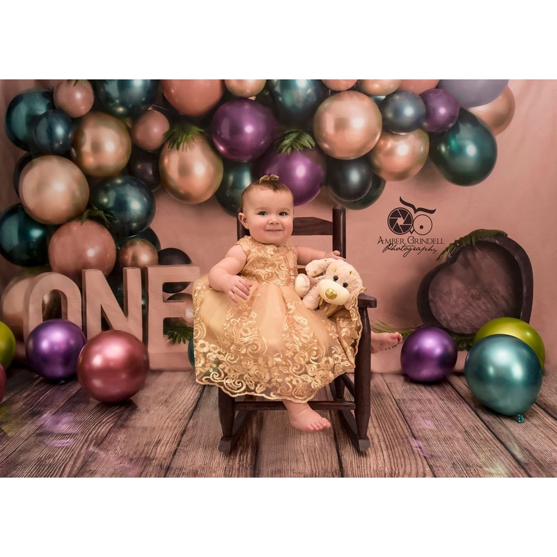 Kate 1st Birthday Balloons Backdrop Designed By Rose Abbas 7x5ft - small kids sitting / cake smash Microfiber (Printed)
