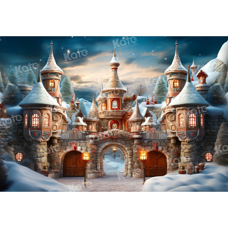 Kate Winter Christmas Castle Backdrop Designed by Emetselch 7x5ft - small kids sitting / cake smash Microfiber (Printed)