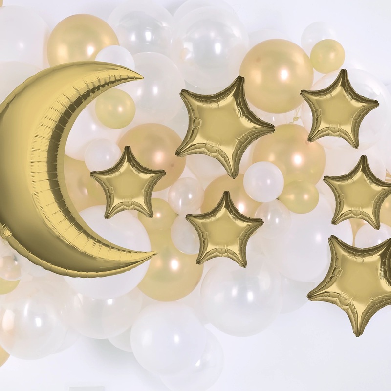 Moon & Stars Foil Balloon Accent Kit - White Gold | 1 ct