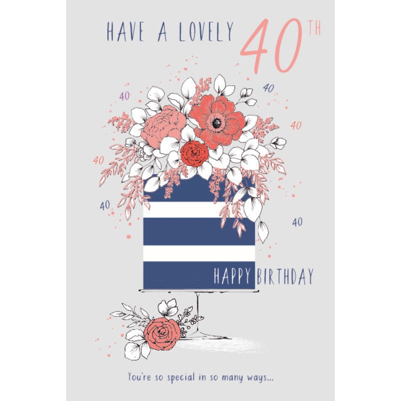 40th Birthday Card - Contemporary Cake Design