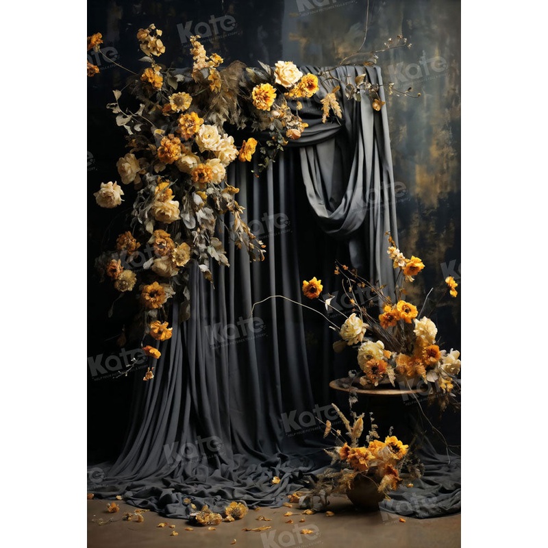 Kate Artistic Yellow Flower Curtain Backdrop Designed by Chain Photography 5x7ft(1.5x2.2m) Microfiber (Printed)