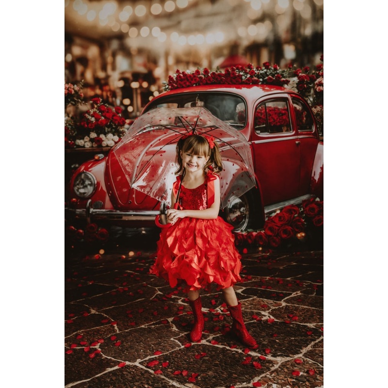 Kate Valentine's Day Vintage Red Roses Car Backdrop Designed by Emetselch Microfiber (Printed) 7x5ft - small kids sitting / cake smash