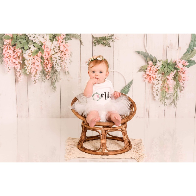 Kate Wood Backdrop Pink Floral Hoops Designed By Rose Abbas 5x3ft - newborns and babies Microfiber (Printed)