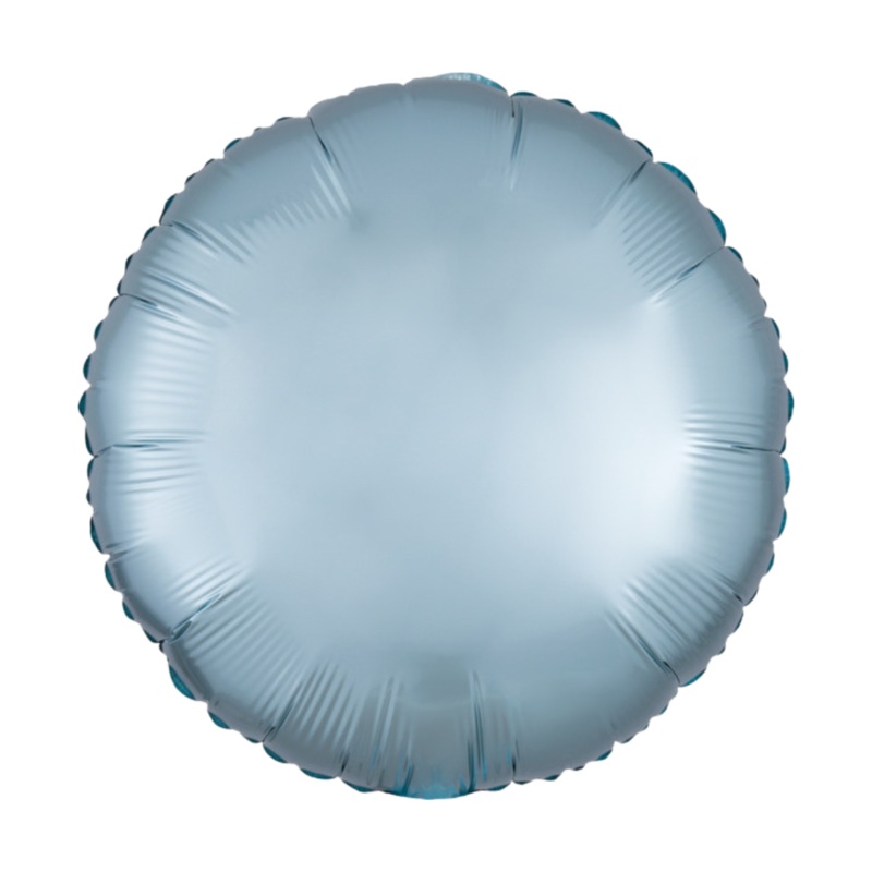 18" Satin Pastel Blue Round Foil Balloon Inflated with Helium and Ribbon