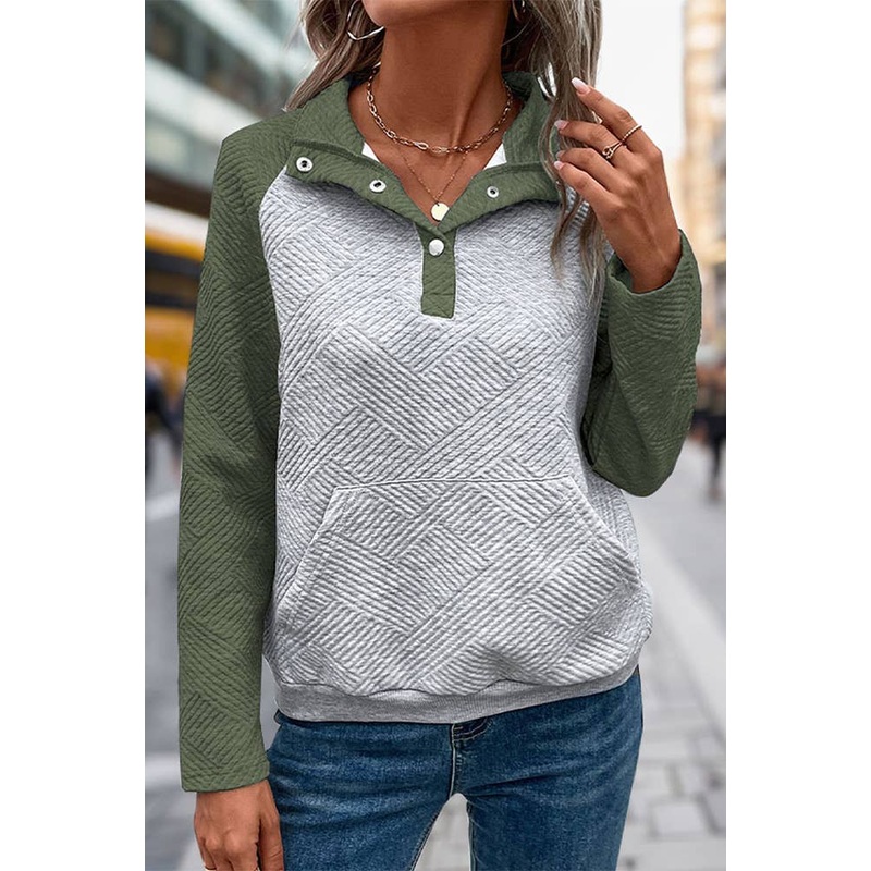 UNISHE - Fall Colorblock Kangaroo Pockets Sweatshirt BFZY1058 Khaki M