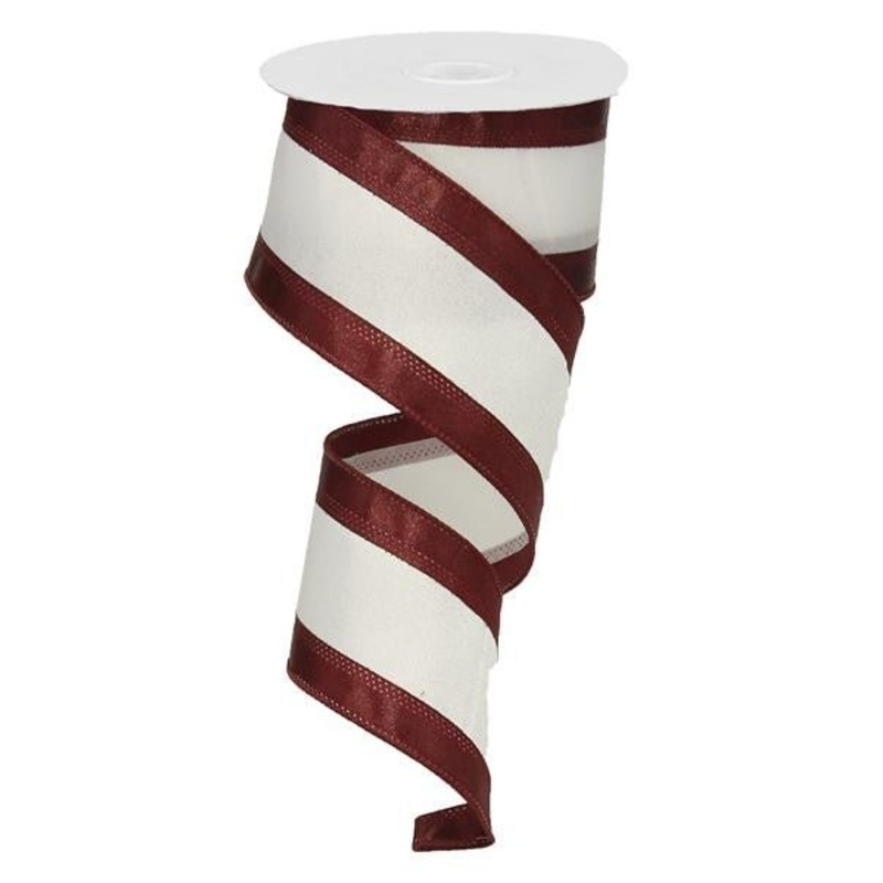 2.5" Satin Tri-Stripe Ribbon: Maroon/White - 10Yds