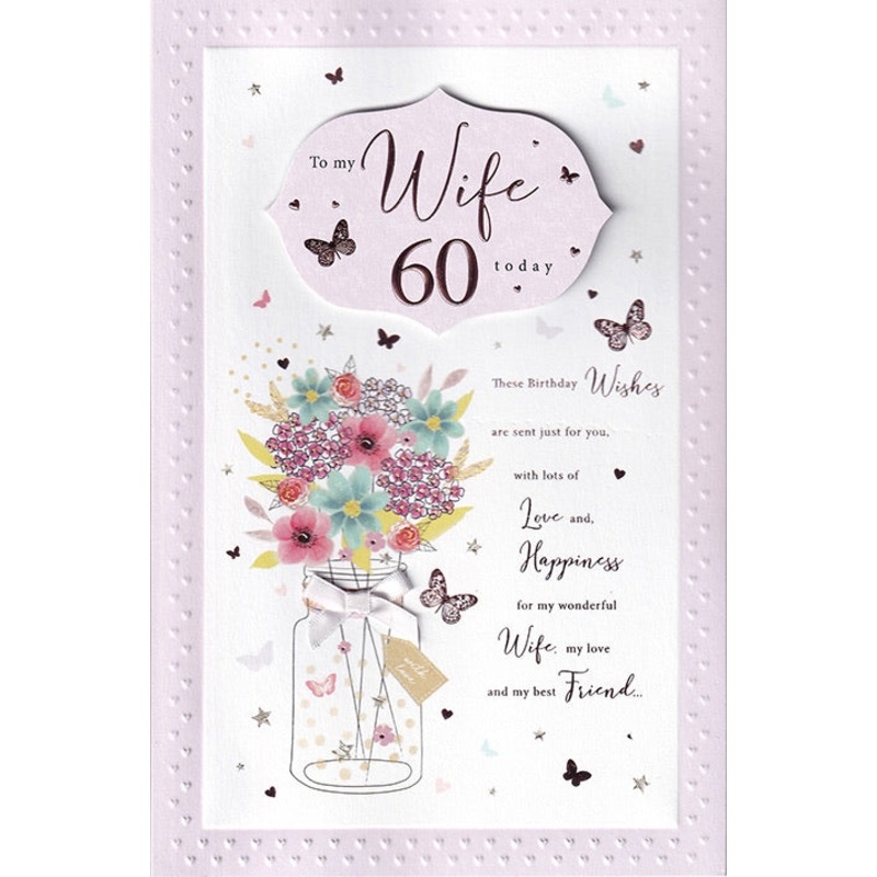 Wife 60th Birthday Card - Larger Size