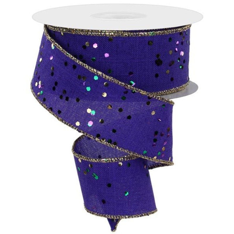 1.5" Glitter Mardi Gras Hex Glitter Ribbon: Purple