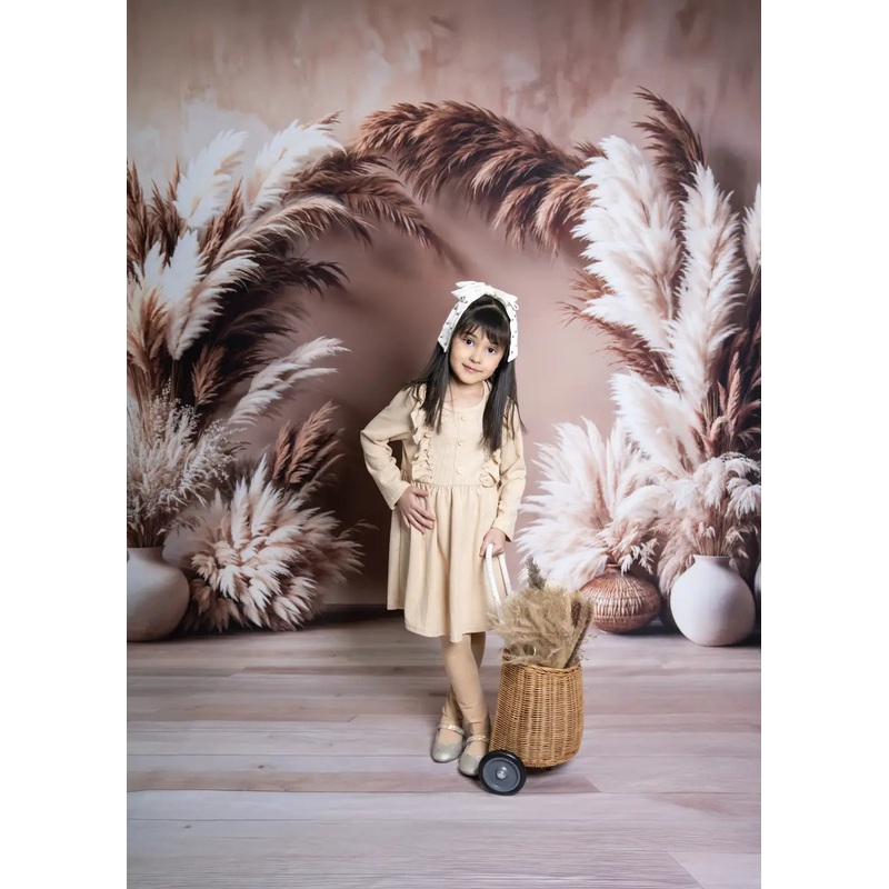 Kate Boho Pampas Grass Floral Arch Backdrop Designed by Emetselch Microfiber (Printed) 5x7ft(1.5x2.2m)
