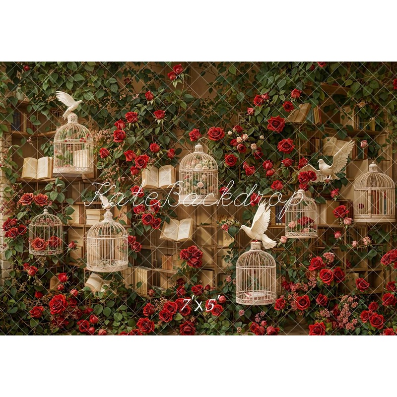 Kate Valentine Vintage Roses Birdcage Backdrop Designed by Emetselch Microfiber (Printed) 7x5ft - small kids sitting / cake smash