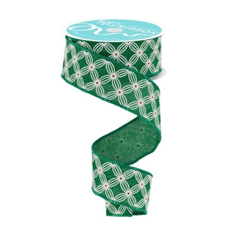 1.5" Multi Circles/Dot Ribbon: Emerald/White/Red