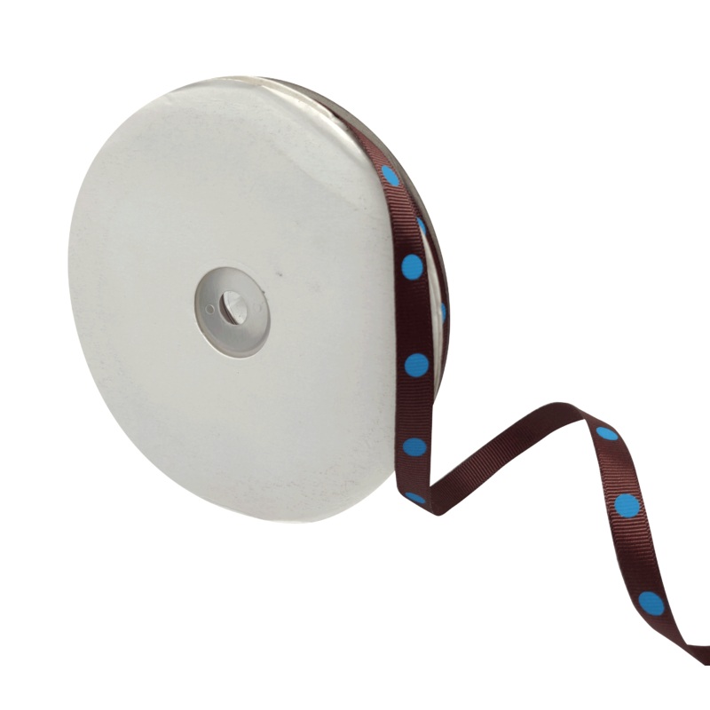 ARIA DOTS | COFFEE BROWN WITH BLUE | 10MM | 45MTR