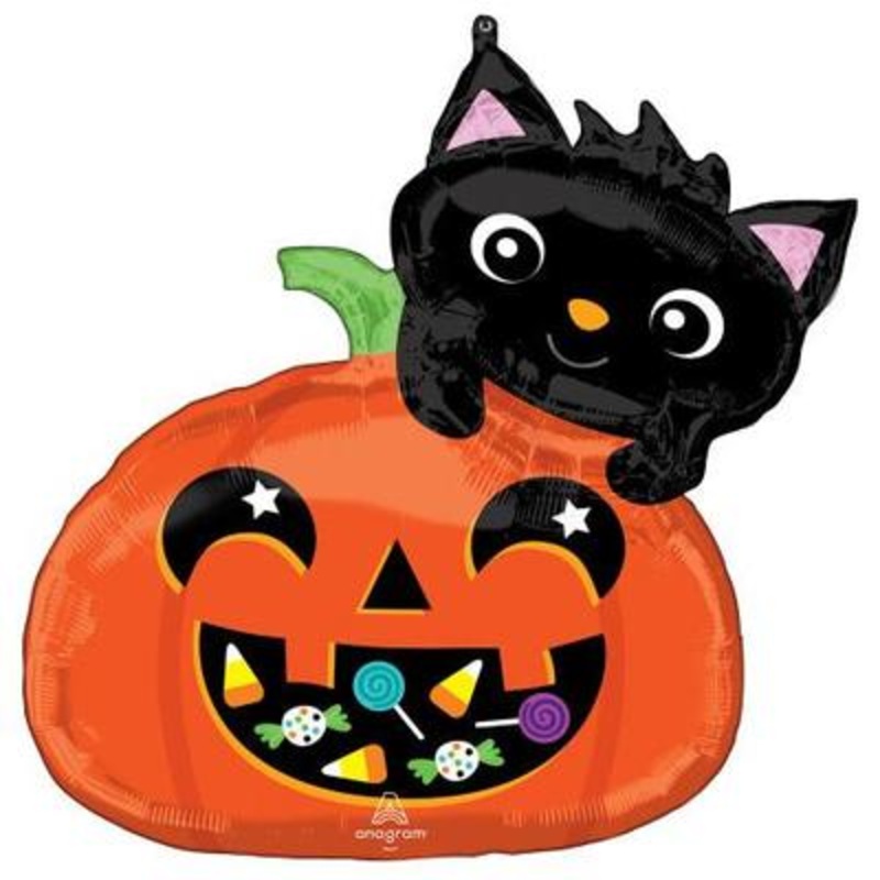 Cat and Candy Pumpkin Halloween Balloon Helium-Filled (local only)