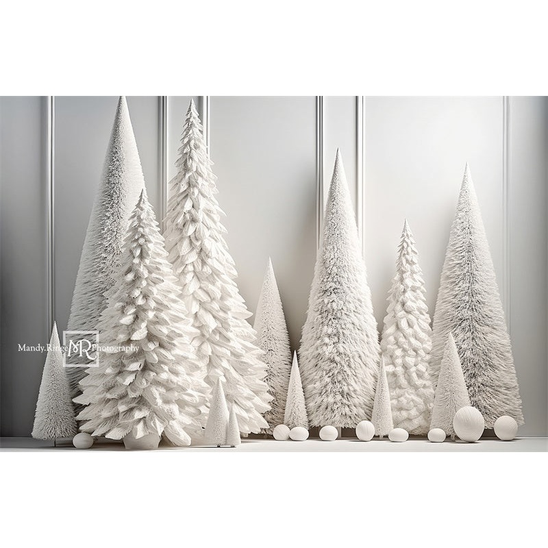 Kate All White Christmas Tree Backdrop Designed by Mandy Ringe Photography 7x5ft - small kids sitting / cake smash Microfiber (Printed)