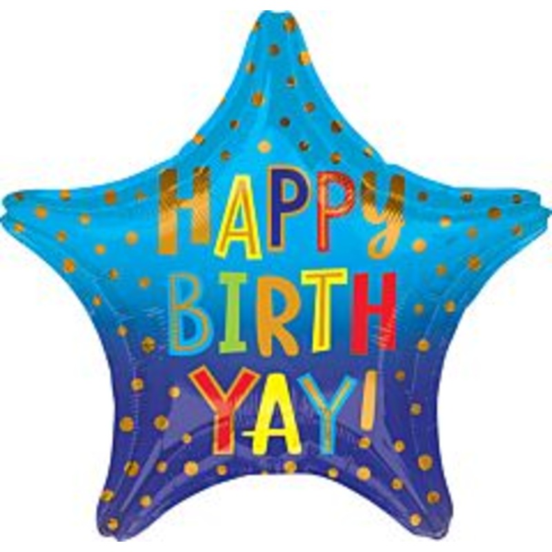 #312 Happy Birth-yay Star 18in Printed Mylar