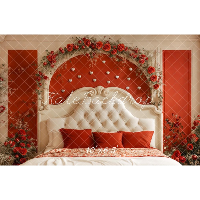 Kate Valentine Headboard Red Rose Backdrop Designed by Emetselch Microfiber (Printed) 7x5ft - For Twin Size Mattress